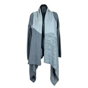 Calvin Klein 7% Rabbit Hair Gray Colorblock Open Front Waterfall Sweater Size L